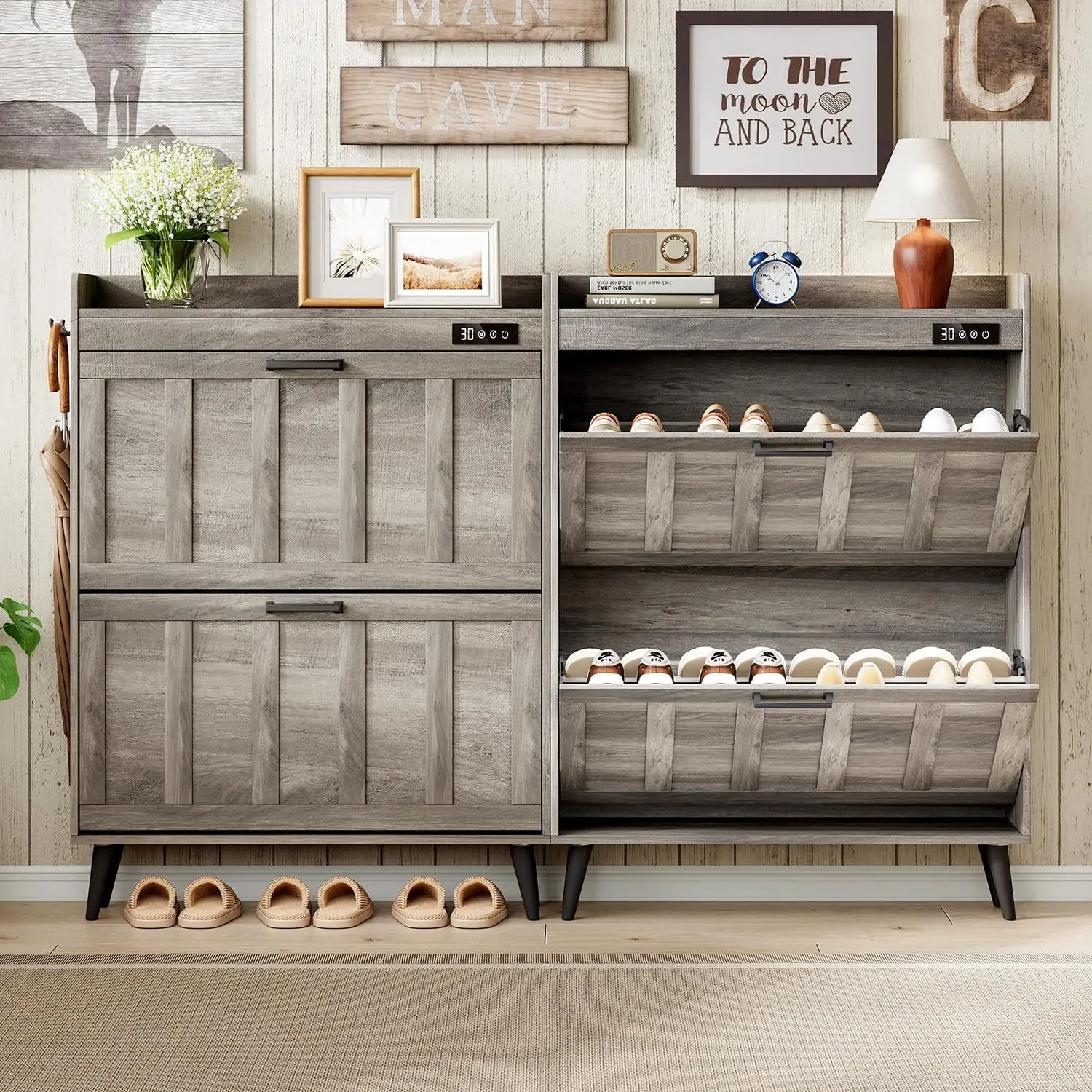 Shoe Storage Cabinet with 2 Flip Drawers and Deodorizer, 9.45