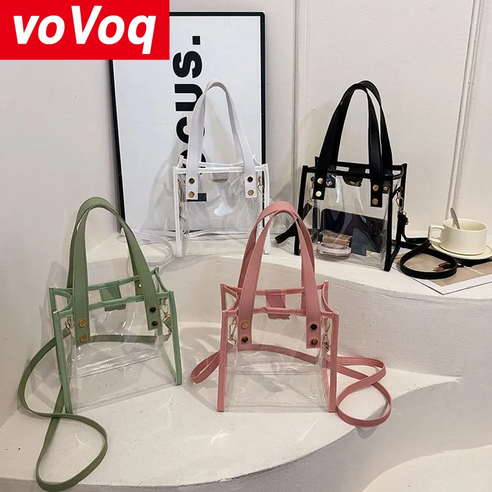 Transparent Popular Summer PVC Sweet Splicing Waterproof Jelly Bag, Unique Women's Handbag