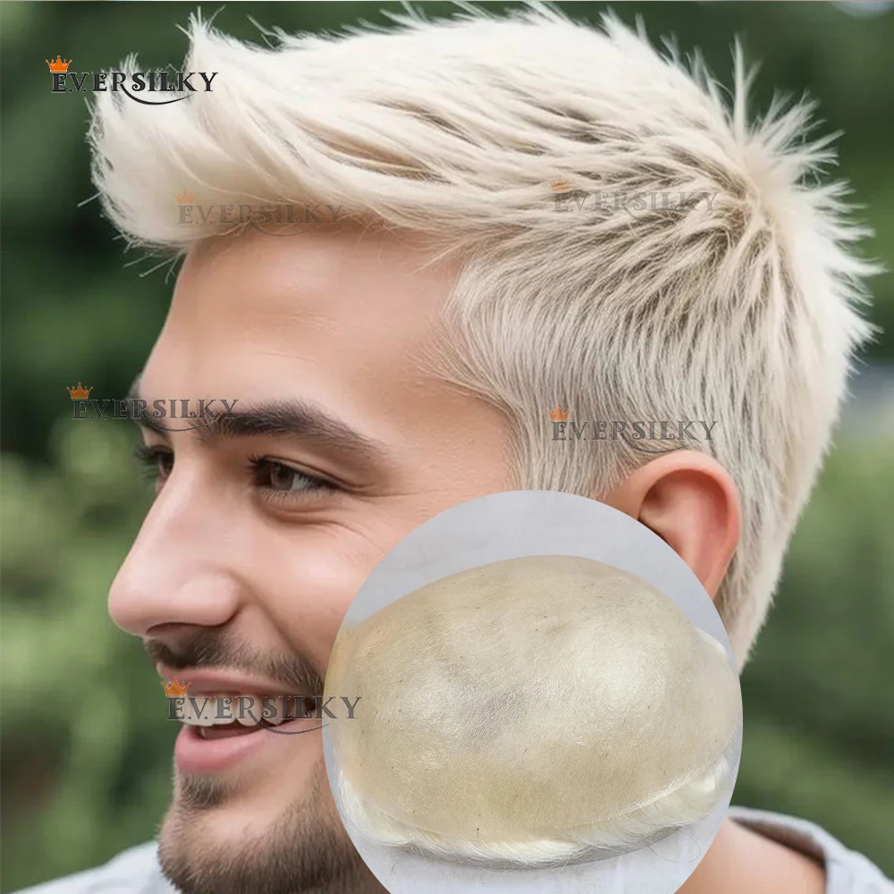 

Natural Hairline 60R White Blonde Men's Toupee 0.06mm V-loop PU Grey 1B80 #520 Hair Replacement System Hair for Options