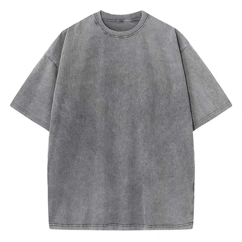 メンズ ヘビーウェイト 無地 半袖Tシャツ ウォッシュ加工 オーバーサイズ【グレー XXL】 特別割引