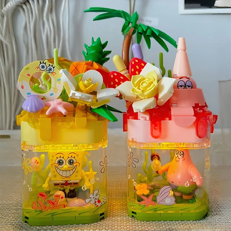

Губка Боб Квадратные Штаны Патрик Звезда Строительные Блоки Лето Ананас Клубничный Молочный Коктейль Модель Набор Детские Строительные Блоки Игрушки
