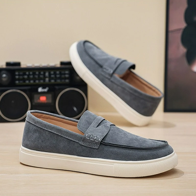 Men's Loafers Suede Leather Casual Shoes New Fashion Breathable Slip on Flats Lightweight Work Shoes Handmade Platform Men Shoes