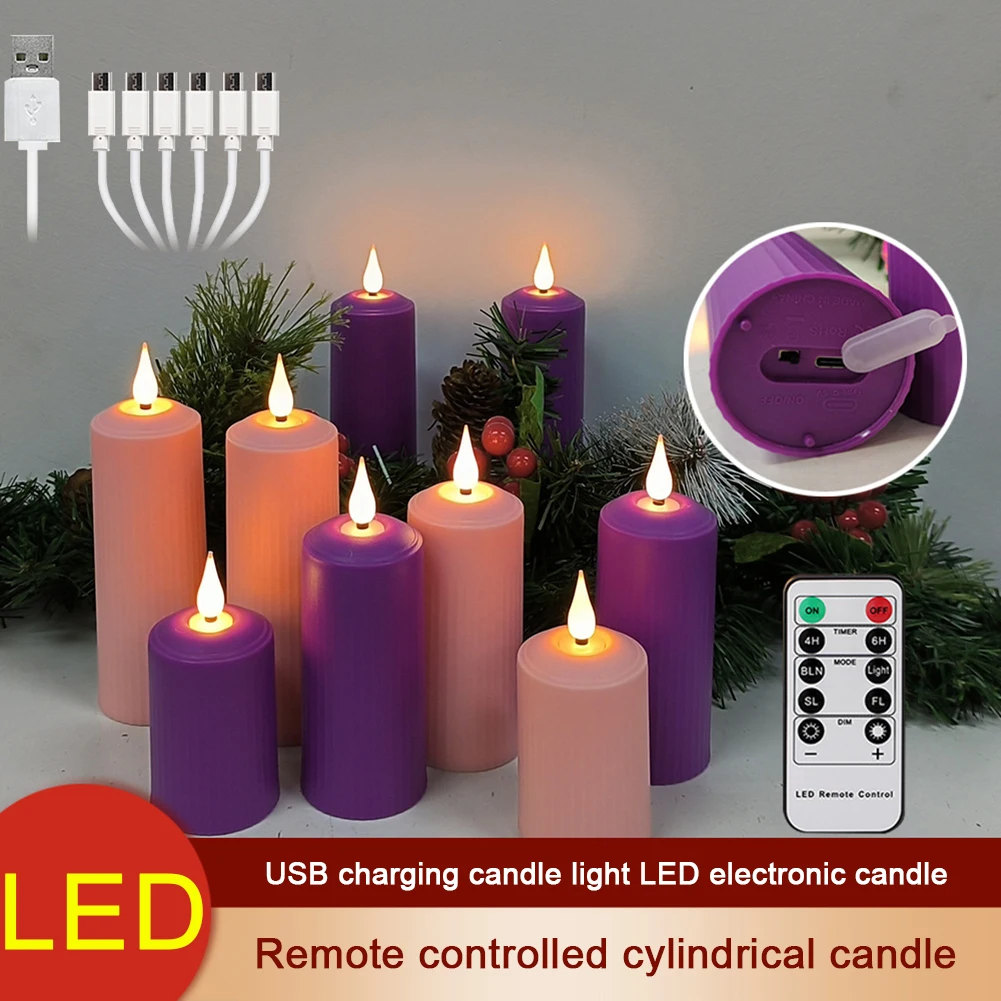Velas LED con Control remoto, recargables por USB, impermeables, rosas, para boda, temporizador, vela rosa sin llama con Cable USB, 3 uds.
