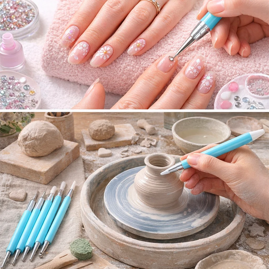 Nail Art Dotting Tools 5pcs Dual Head Silicone Nail Pen Set Rhinestone Picker Sculpting Carving Manicure DIY Tools