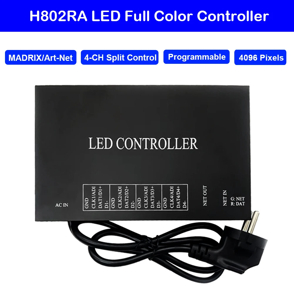 

H802RA 4 Ports 4096 Pixels Artnet Eternet to SPI Pixel Controller AC 110V-220V Support MADRIX Jinx For WS2811 WS2812 LED Lights