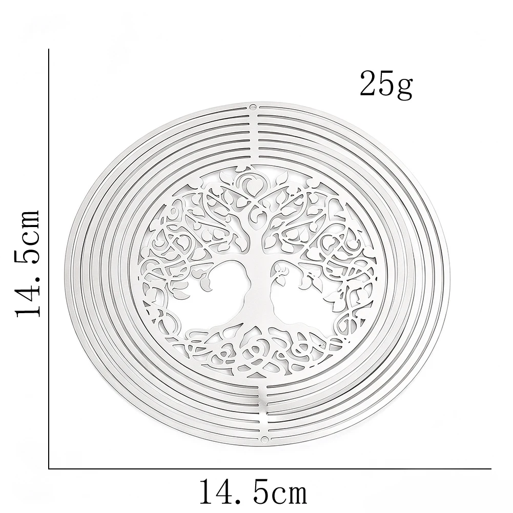 Round Tree of Life Stainless Steel Wind Chime Openwork Rotation Dynamic Light Shadow Refraction Ornament Garden Courtyard Decor