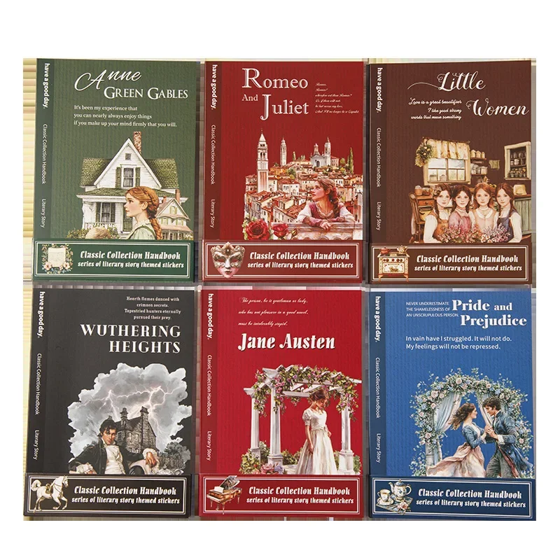 1pack/3pack Classic Literature Collection Handbook Series Literary Story Theme Sticker Book Character Collage 6 Designs