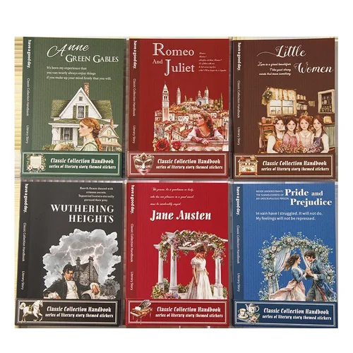 Imagen 2 del producto 1 paquete/3 paquete de manual de colección de literatura clásica, serie de pegatinas temáticas de historia literaria, libro de pegatinas, Collage de personajes, 6 diseños