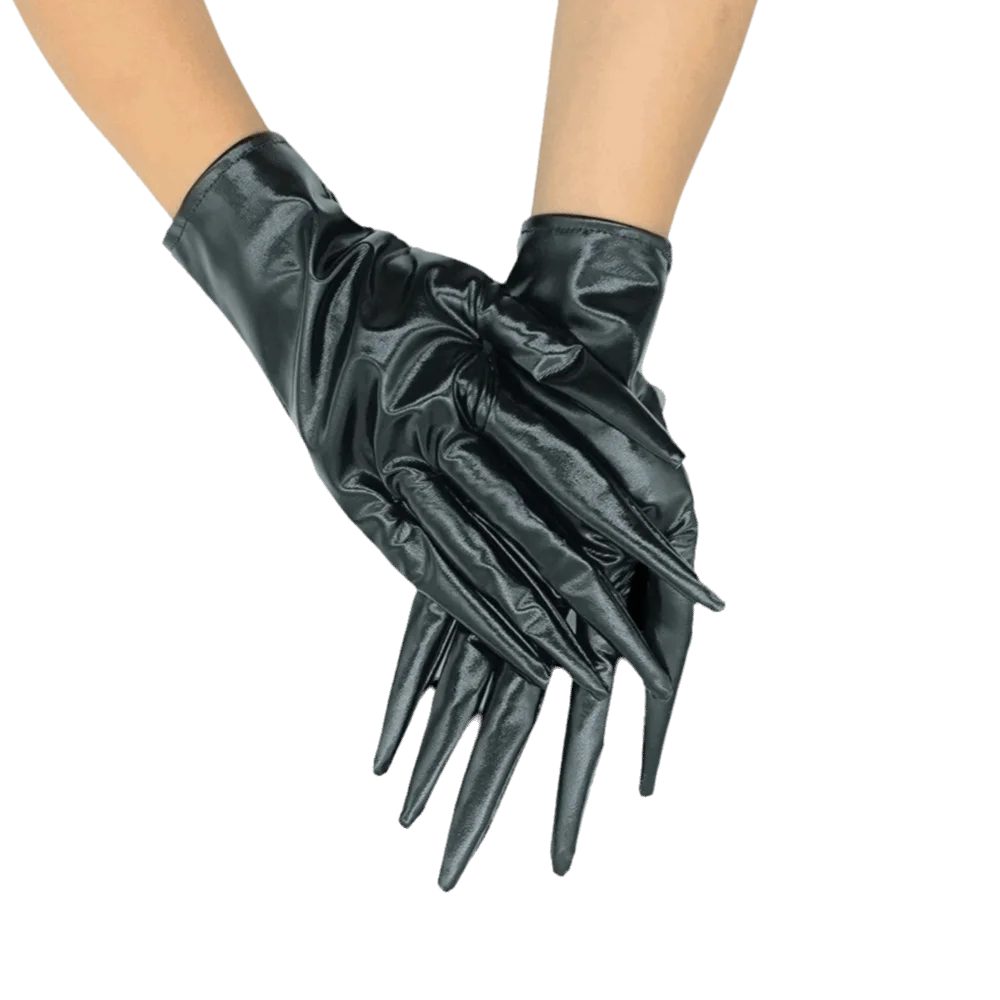 كول نحيلة أصابع قفازات الهالوين بولي Leather جلد أسود شبح مخلب القفازات أداء قصير الدعامة تأثيري حلي قفازات الطرف #3
