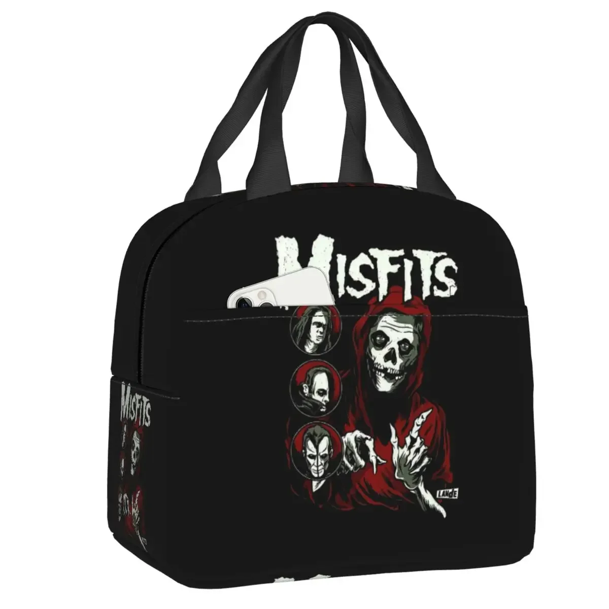 Custom Misfits Skull Resuable Lunch Box for Multifunction Heavy  Rock Band Thermal Cooler Food Insulated  Bag Student