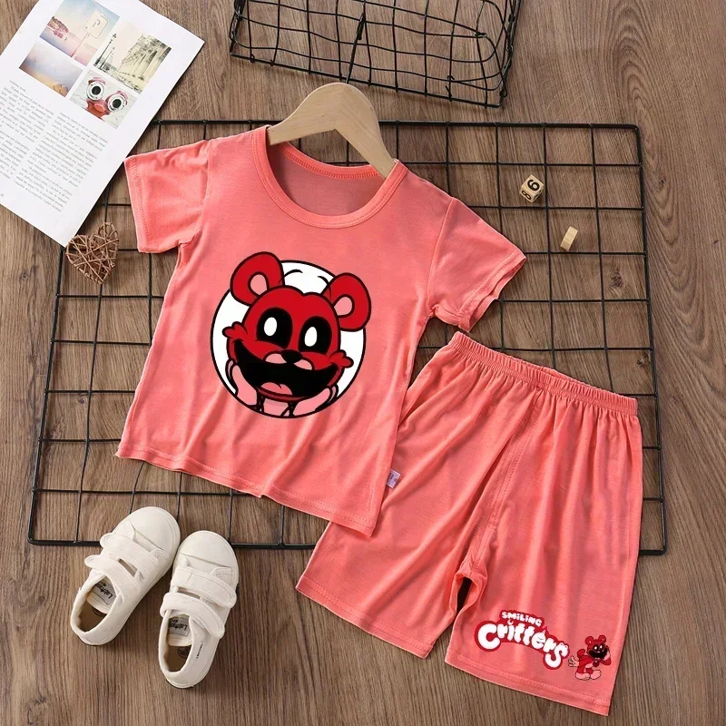 Smiling Critters Pajama Set Catnap Boys Modal Sleepwear 2pcs Tops Shorts Suit Pyjamas Kawaii Cartoon Anime Kids Nightwear Gift