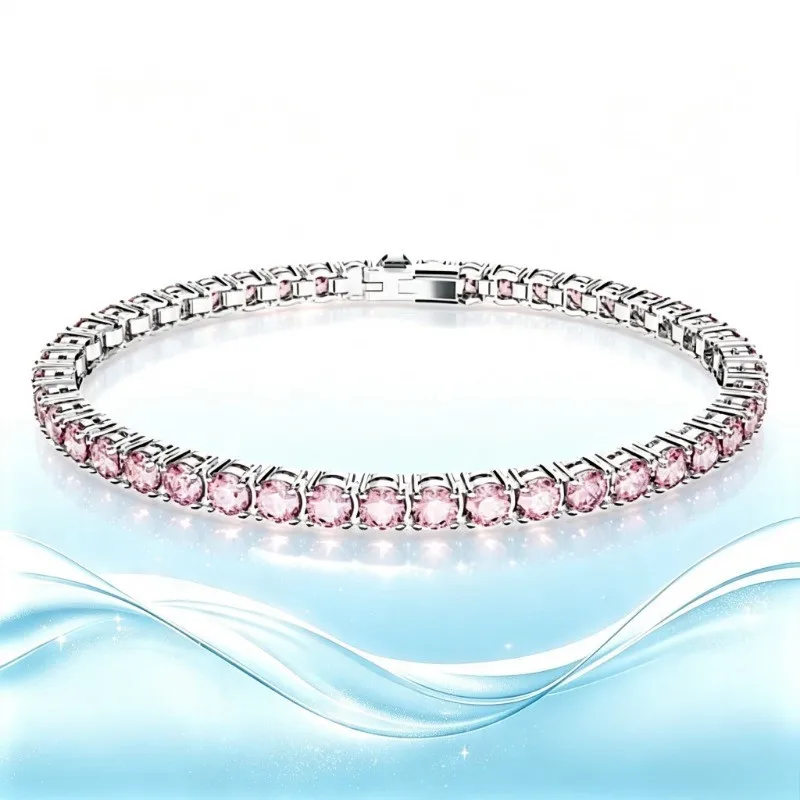 Fine Cut Crystal Pink Diamond Platinum Bracelet, Classic Style, Preferred for Birthday Gifts
