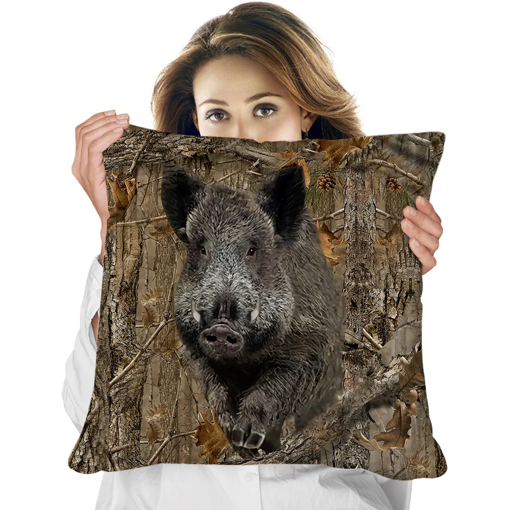 Animal Pillowcase Beautiful Wild Boar Hunting Double Side 3D Printed Cushion Cover for Home Decor Funny Throw Pillowcase