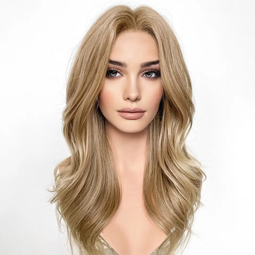 Cheap Ash Blonde Wavy Synthetic Lace Front Wigs for White Women Glueless Transparent Lace Wigs Long Natural Wigs Easy Wear