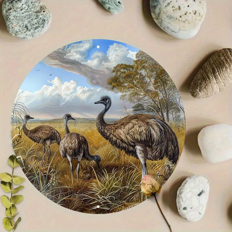 2D Flat, 1pc Australian Outback Wildlife Metal Wall Decor - Vintage Emu & Ostrich Birds, Durable Savannah Bird Sign with Pre-Dri