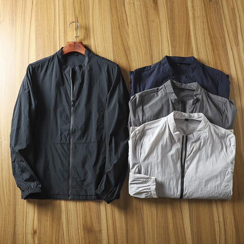 Ultra-light Ultra-thin Sun Protection Clothing Stand Collar Men's Fashionable City Jacket Pure Color Zipper Long Sleeve Loose...