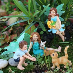 4pc Flower Fairy and Animal Party, Handmade Resin Crafts, Creative Garden Fairy Tale Scene Decoration, Fluorescent Wings Flower