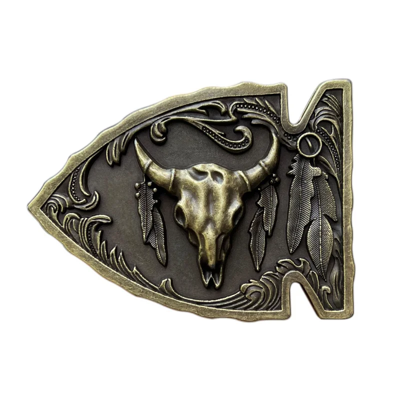 Zinc alloy bull head bone arrow cap buckle for Western cowboys