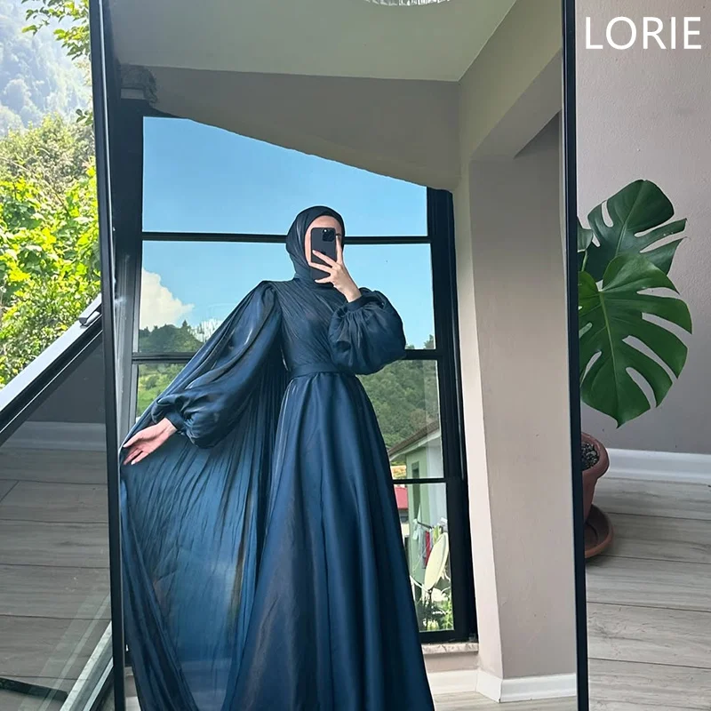 

LORIE Blue A-line Evening Dresses vestidos de fiesta Long Sleeves Prom Gowns Gauze فساتين سهرة Customized 2025