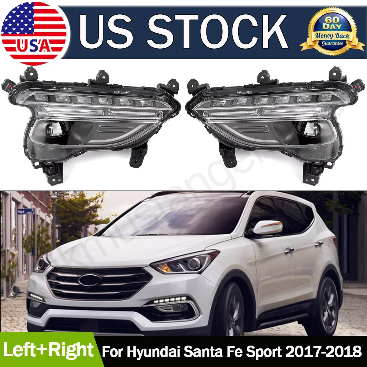 Fog Light Assembly For Hyundai Santa Fe Sport 2017-2018 Left Right LED Front Drving Fog Light Lamp Automotive Driving Lights
