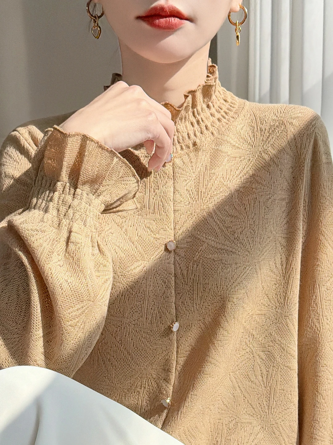 

Sweet Knitted Lace Collar f High Ne Base irt for Women White Floral French Sle Loose Fit Long Sve irt