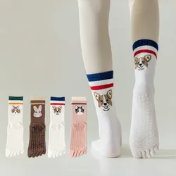 Silicone Anti-slip Yoga Socks Women Cute Cartoon Indoor Floor Dance Sports Socks Professional Five Toes Cotton Pilates Socks Sox