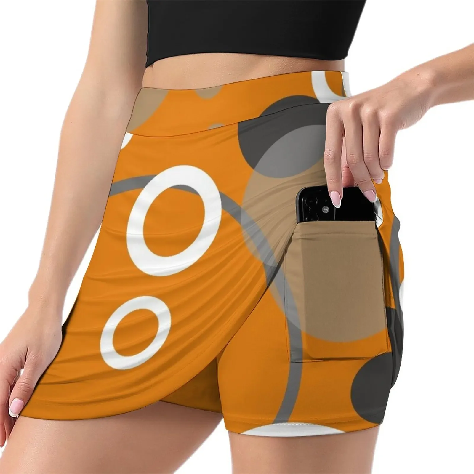 Kopie von Kopie Geometric Design with circles black orange Mini Skirt Woman short skirt skirt sets