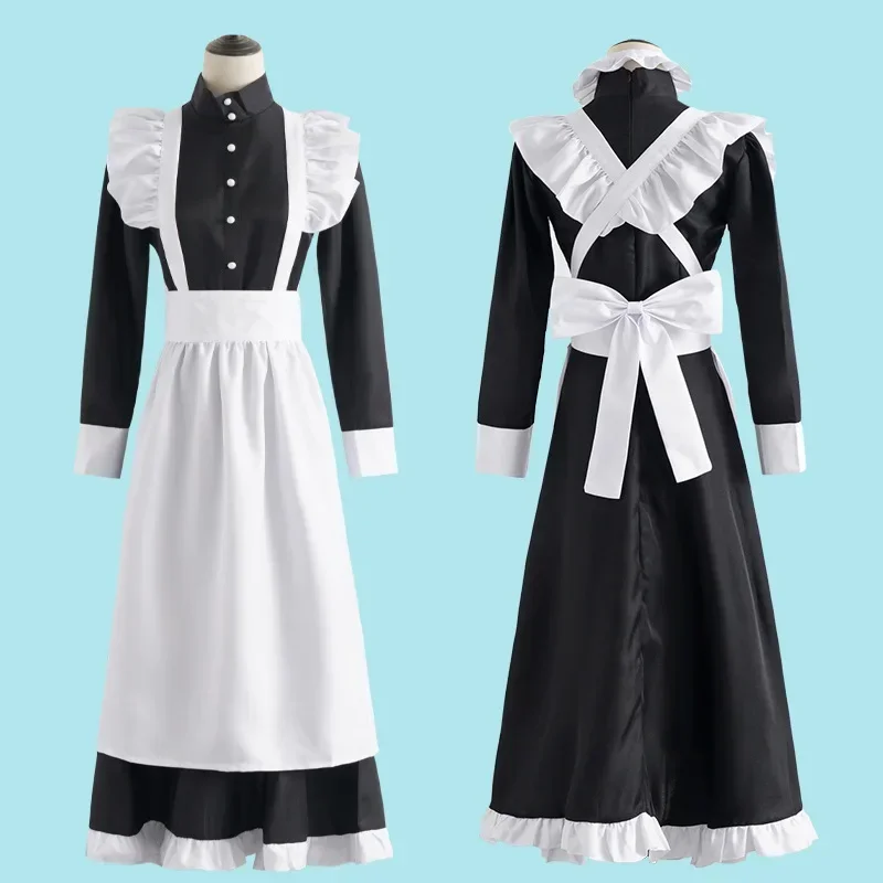 Coslan Classic Black White Maid  British Style Pearl Thread Long Coffee Shop Maid Dress Home Holiday  COSPLAY Men's  Women's Clo