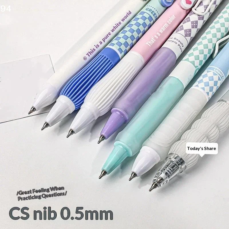 5pcs Retractable Gel Pen Korean Fashion Simplicity Transparent Writing Pen Quick Drying CS Tip 0.5mm Black Ink Scrapbook Pen