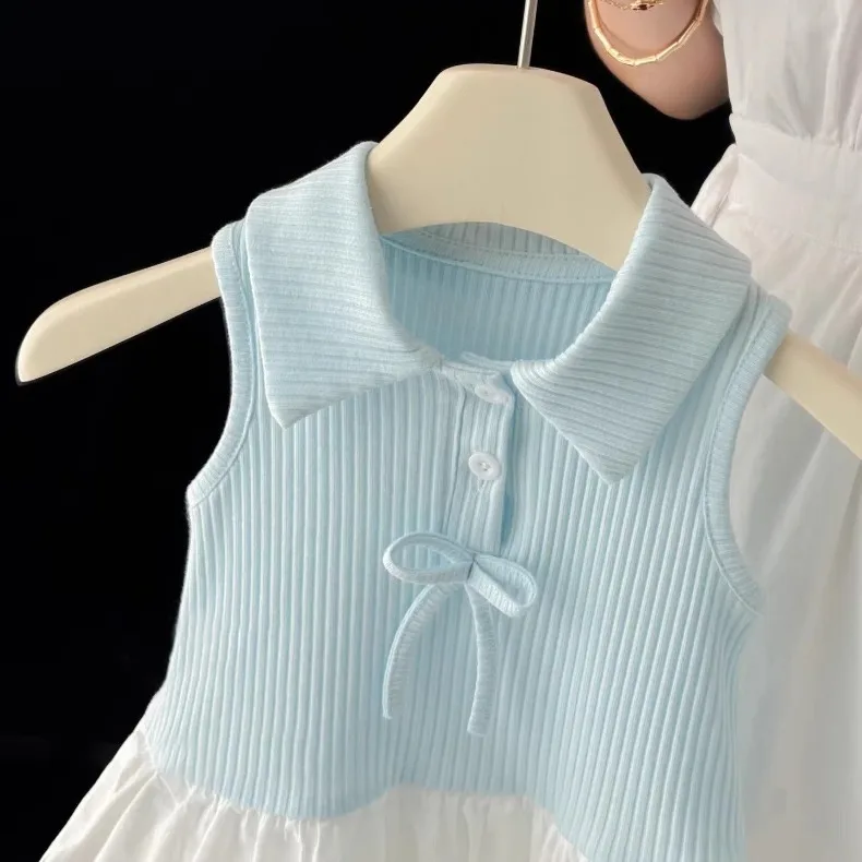 (0-6 Jahre) Sommerkleid für Babymädchen, elegantes himmelblaues ärmelloses Prinzessinnenkleid, Mädchen-Geburtstagskleid mit Schleife, Strand-Sommerkleid, neu – Detail 4