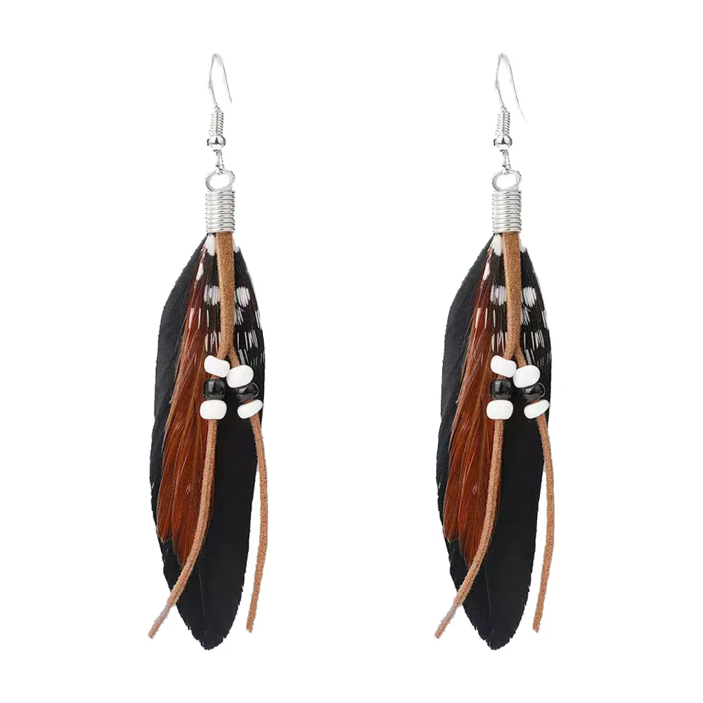 مجموعة إكسسوارات الأزياء الهندية الأصلية من PESENAR، ضفائر مزدوجة، غطاء رأس من الريش، أقراط وسوار وقلادة #3