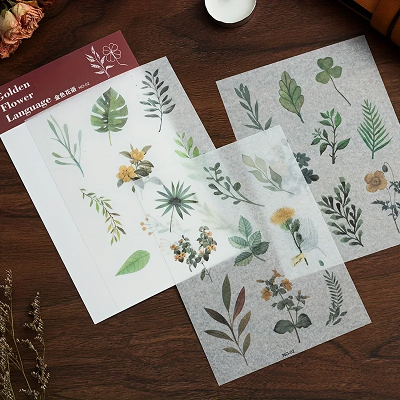 3 pcs/pack Plants flower leaves flat stickers DIY album Washi stickers Decorative Stick Labels Scrapbooking material