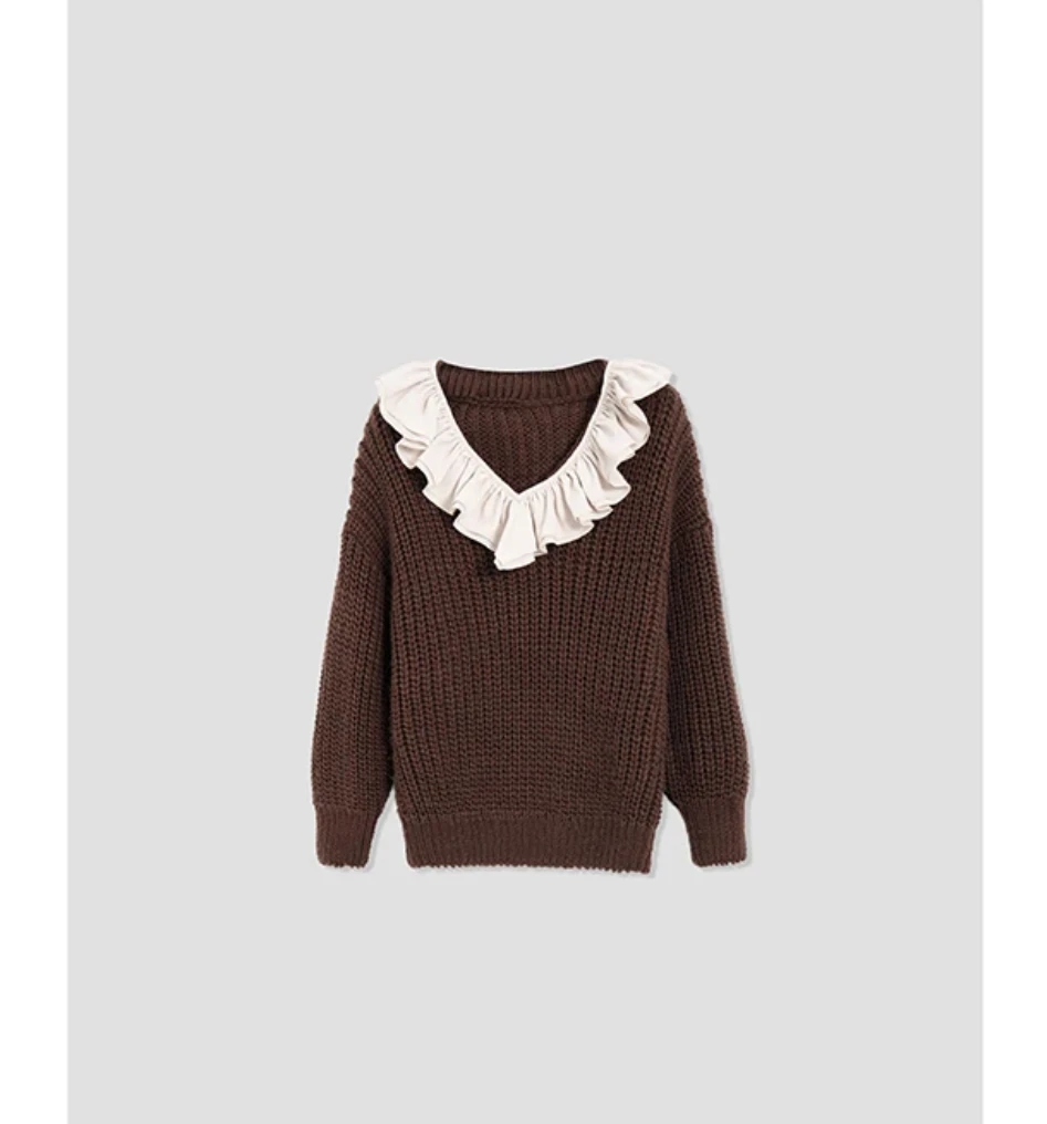 

FOREVERCAN tle Lazy Sle Ruffle Collar Knitted Sweater Top MY4278 Casual Wear Daily Date Fem Knitwear