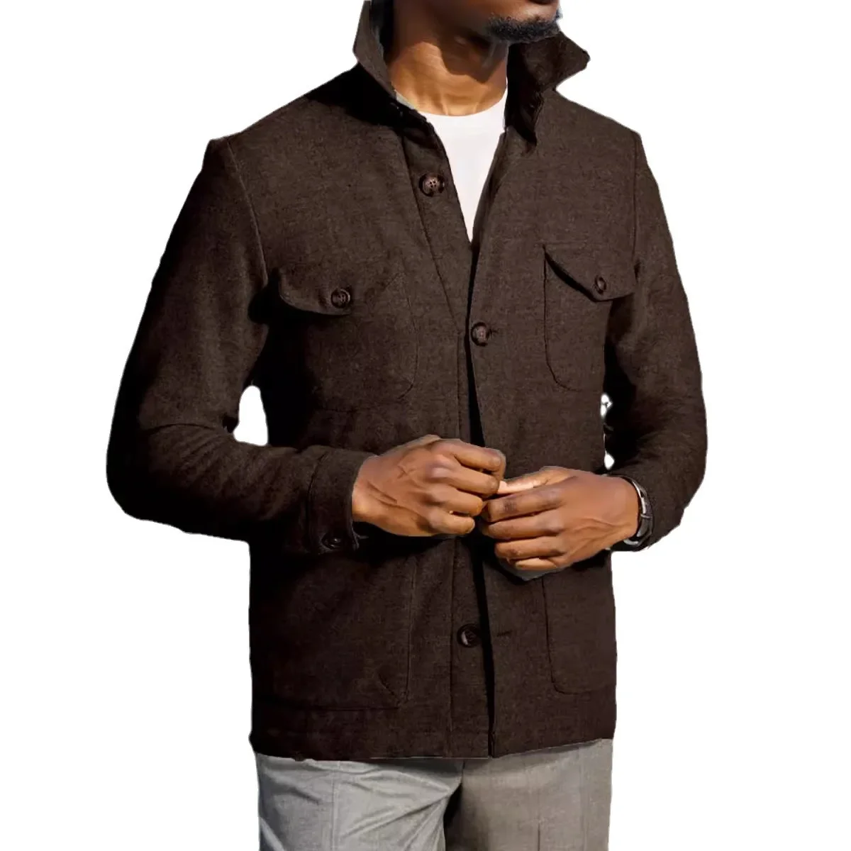 Veste décontractée pour gentleman pour le printemps et l'automne, manteau à revers, manches longues, multi-poches, européen et américain, nouveau style