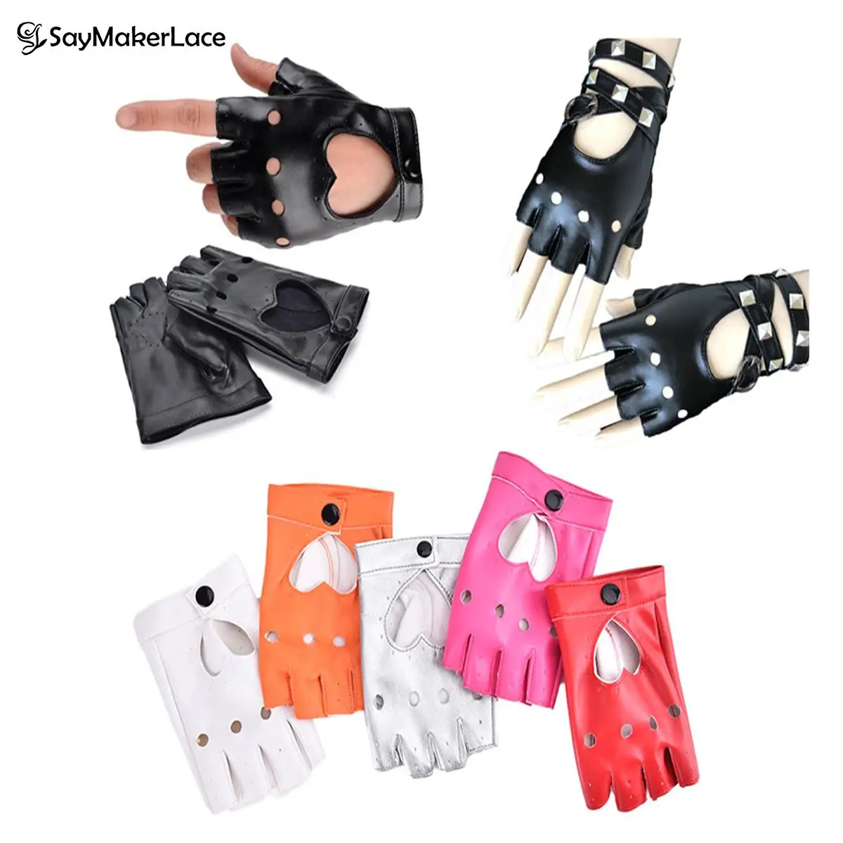 Gants sans doigts en cuir synthétique pour femmes, gants courts, demi-doigt, noir, punk, beau, dame, mode, 1 paire