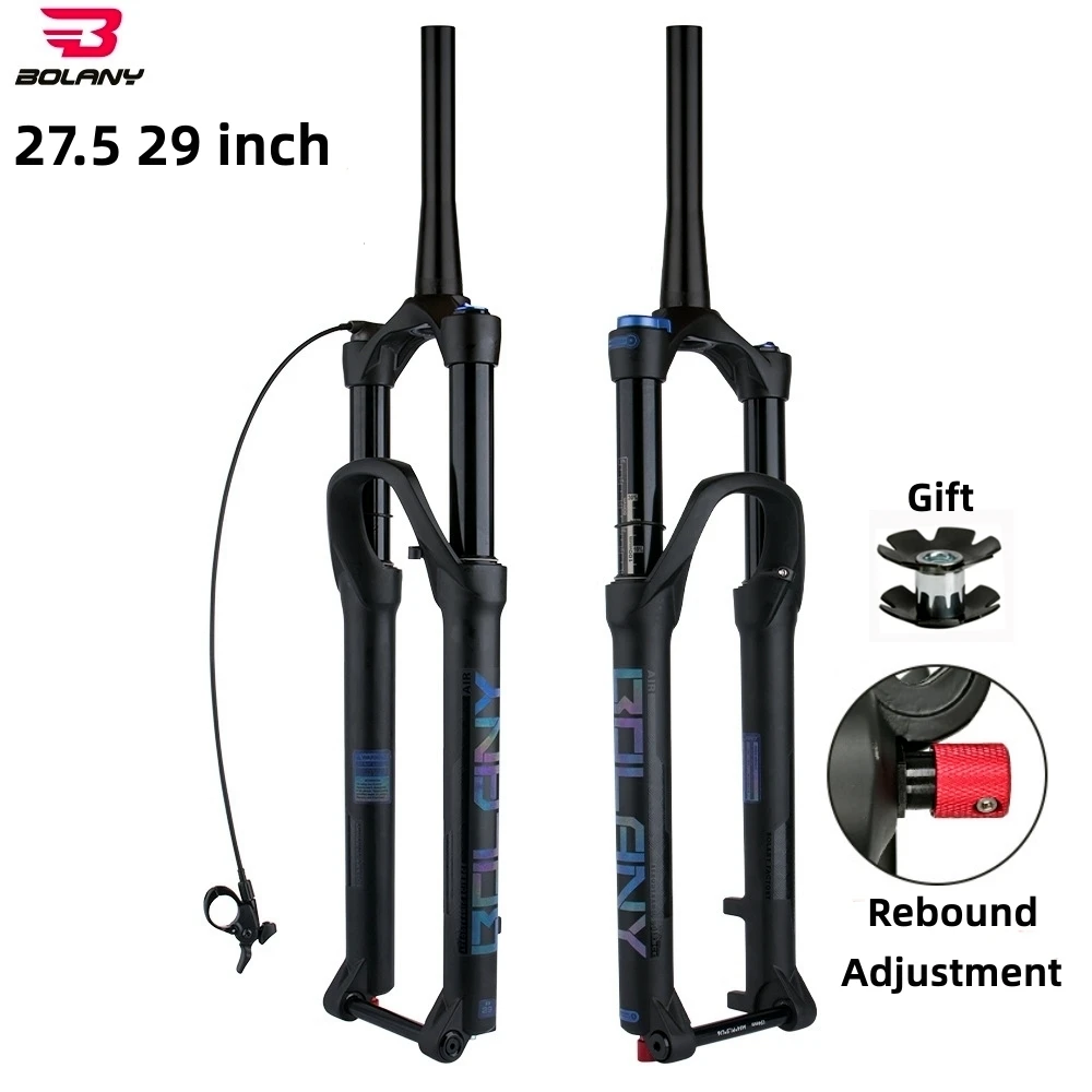 

BOLANY 27.5 29 Mountain Bike Suspension Fork 120mm/140mm Travel Boost MTB Air Fork Thru Axle 15*100 15*110 Rebound Adjustment