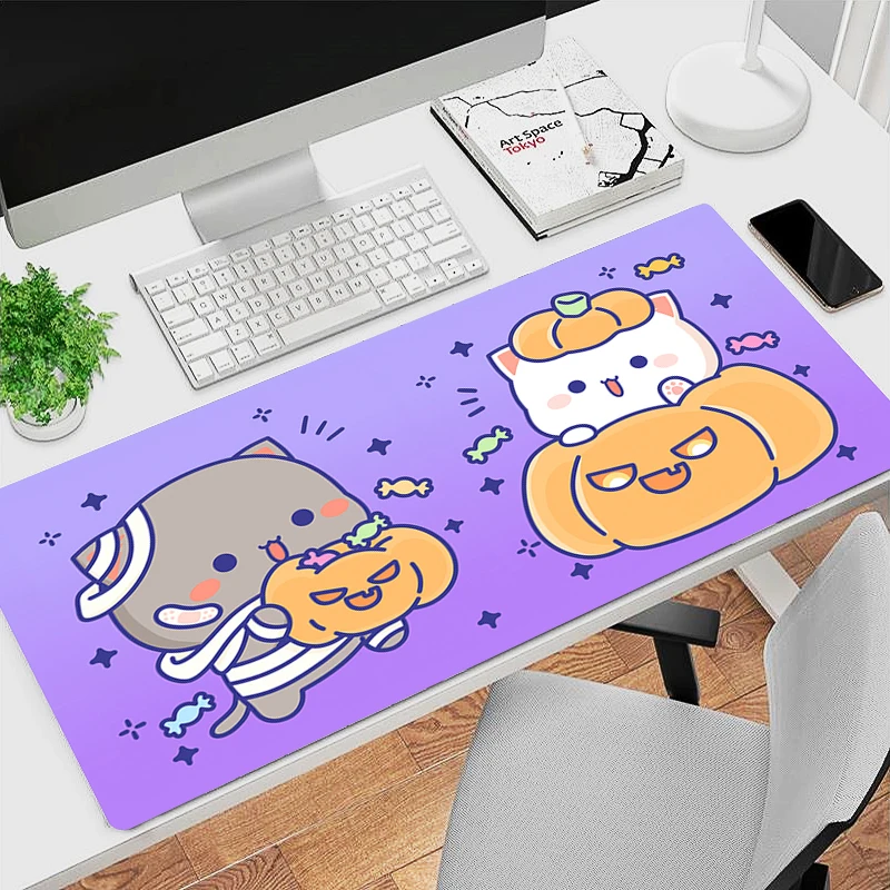 Imagem -02 - Kawaii Non-slip Mouse Pad Acessórios Bonitos para Jogos Esteira de Mesa Tapete Roxo Péssego Mochi Gato Desenhos Animados Anime Escritório pc