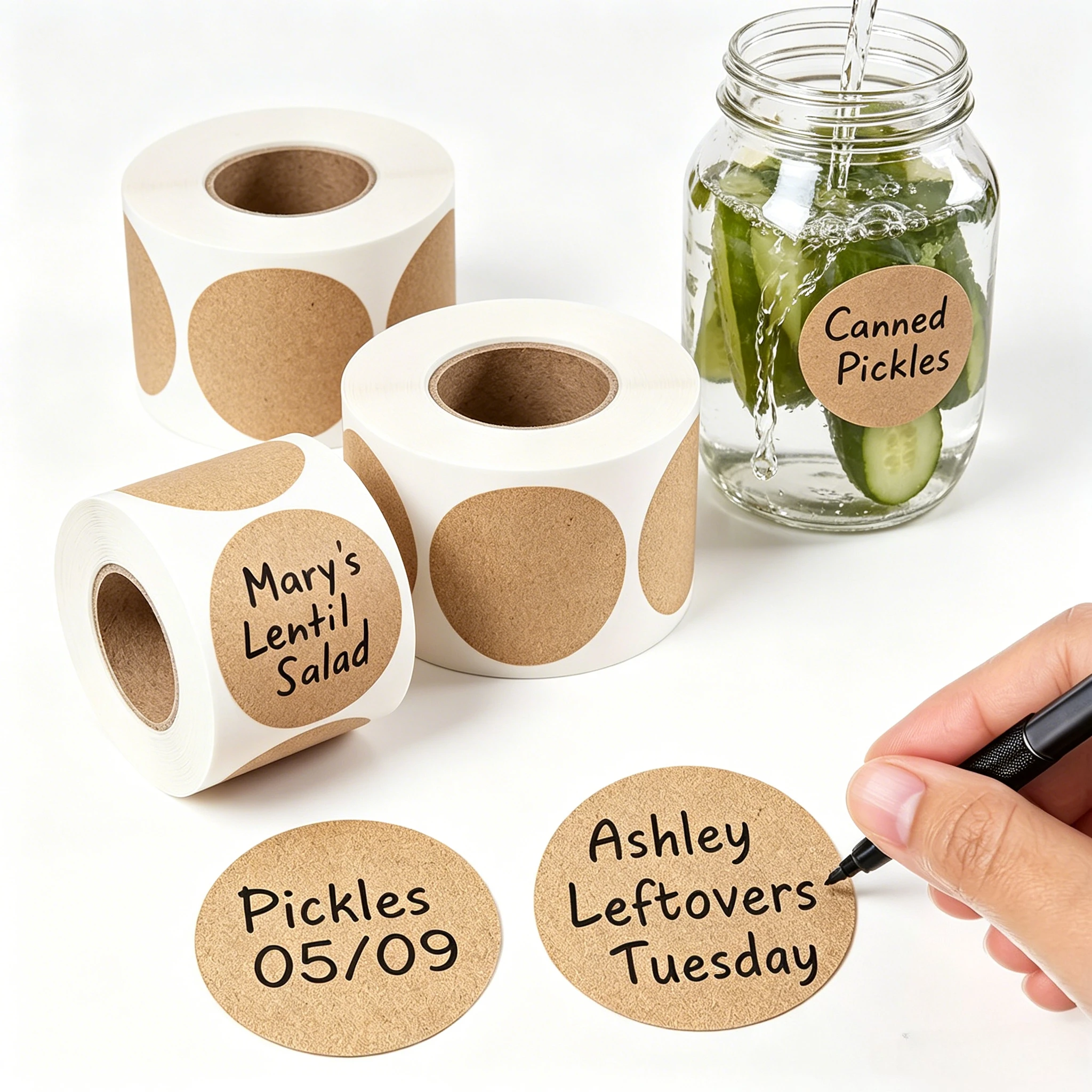 2.5/5cm Kraft Paper Stickers Rolls of Self-adhesive Stickers Can Be Handwritten Classification Packaging Note Can Write Labels