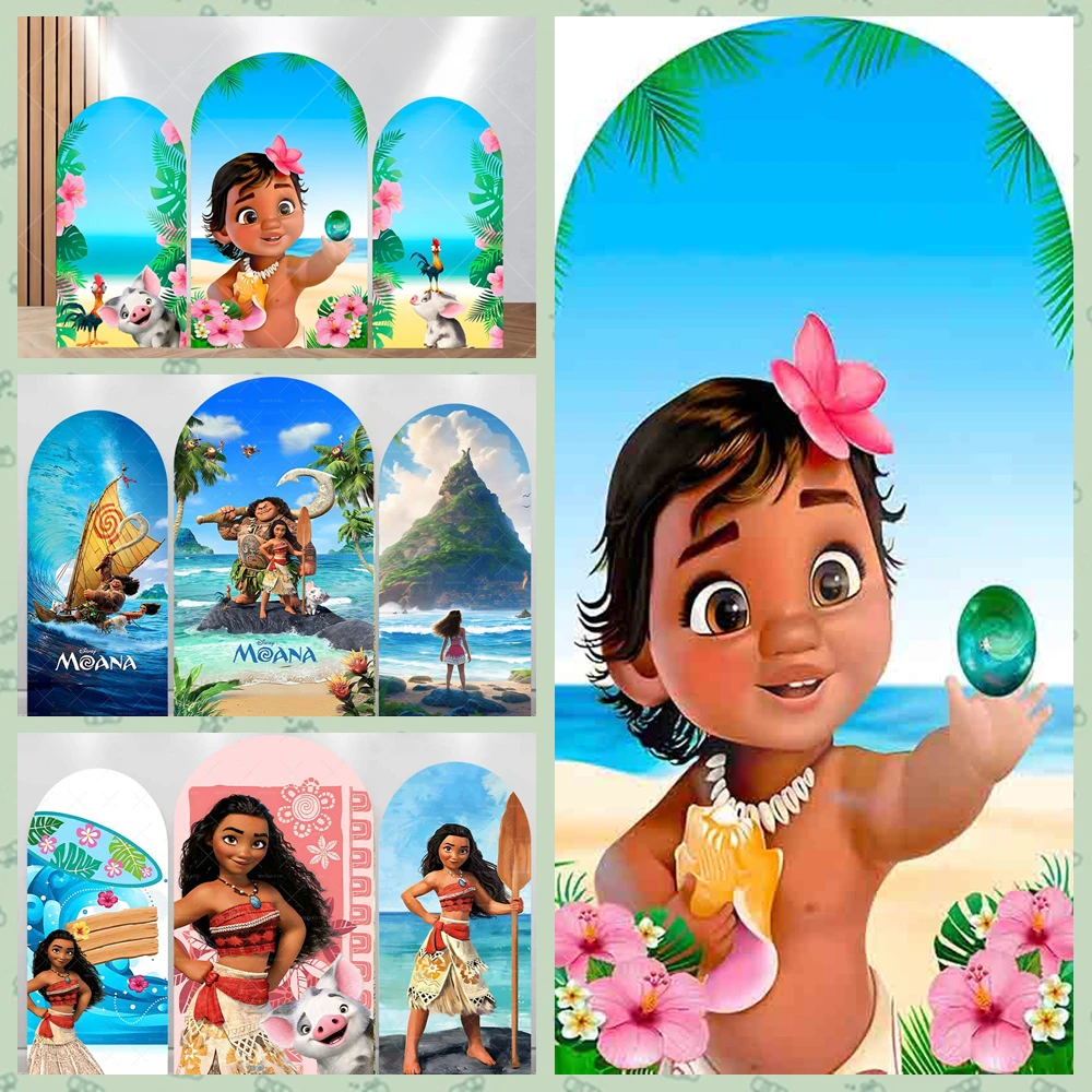 

Baby Moana Arch Cover Backdrop Customized Girl Child Baby Shower Happy 1st Birthday Party Banner Photo Decoration Photography