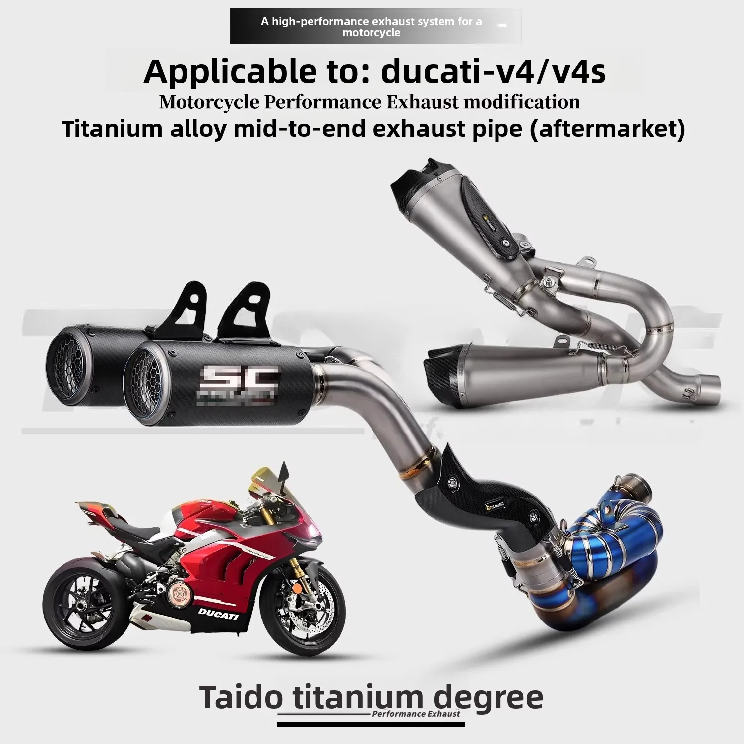 Suitable for 19-24 Ducati V4/V4S motorcycle modification titanium alloy exhaust pipe SC middle tail high position