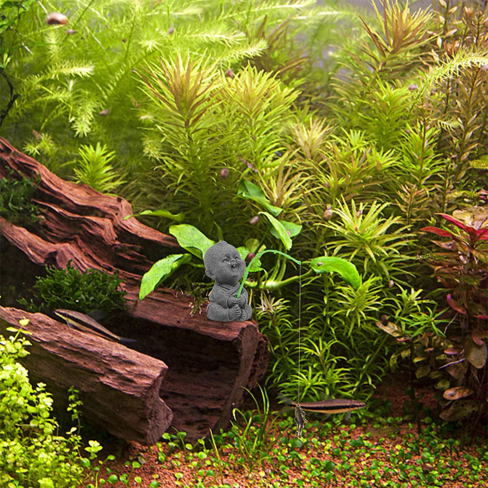 

2Pcs Sandstone Mini Fisherman Statue Delicate Asian Fishing Boy Aquarium Fish Tank Decoration Zen Garden Micro Landscape