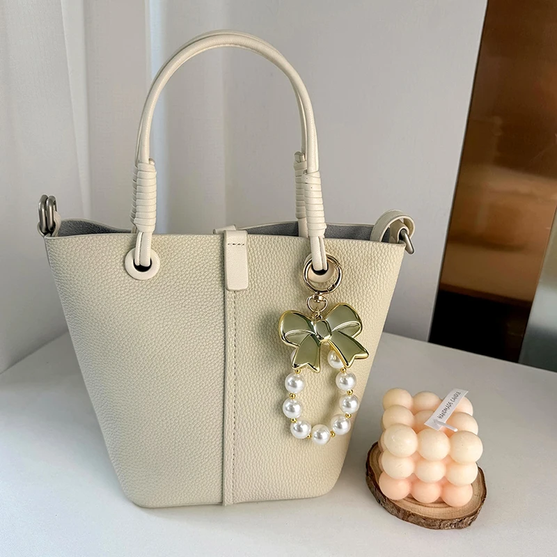Ins Style Fashion Bowknot Pearl Beaded Key Chain Phone Pendant Headphone Case Charm Bag Decor Car Key Ring image 4