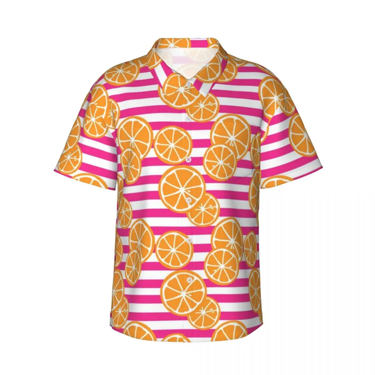 

Oranges Slices Casual Shirt Pink White Stripes Elegant Hawaiian Shirts Men Short Sleeve Vacation Stylish Design Oversize Blouses