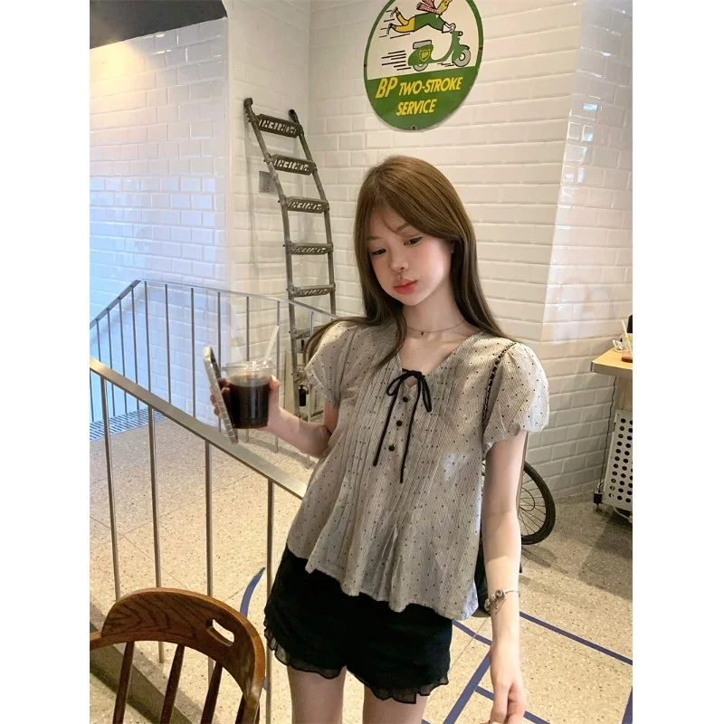 Koreanisches SLE-Knot-Sweatshirt mit lockerer Passform, schlankmachendes IRT-Sommer-2025, neues Faion V-Ne-Pullover-Oberteil für Damen