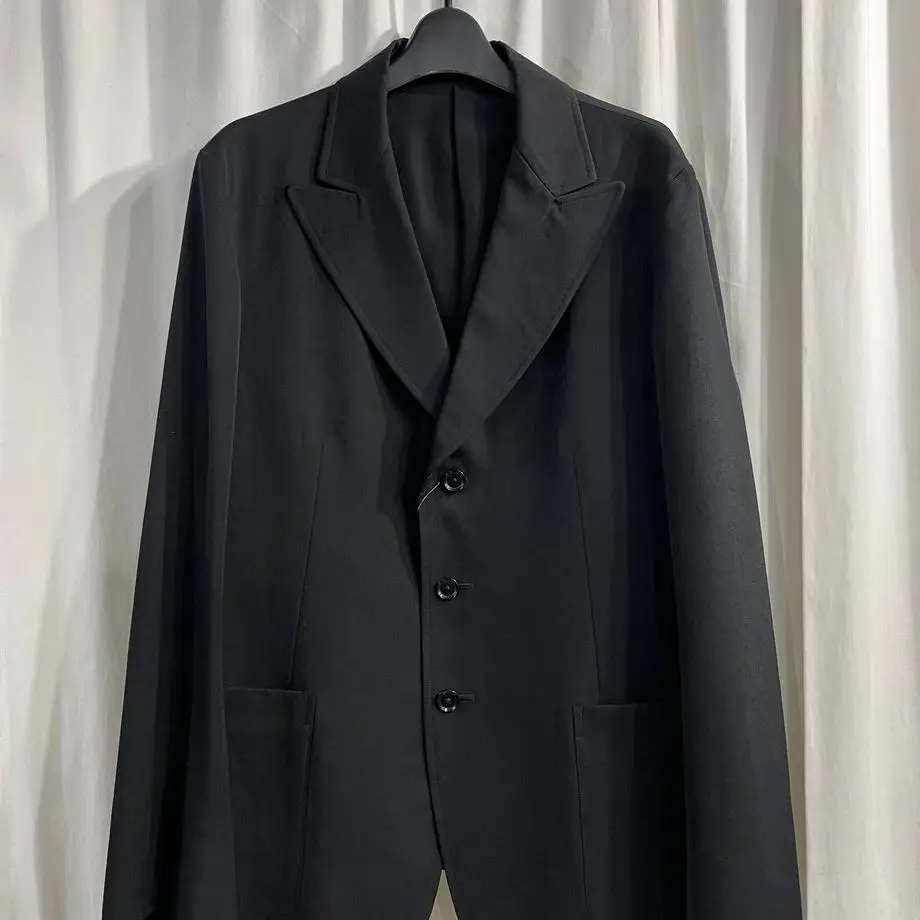 

ТОП-ЯМАМОТО ® Черный шерстяной деловой деловой деловой приталенный мужской пиджак