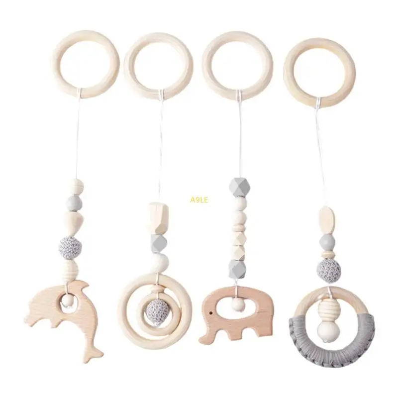 

4Pcs/Set Natural Beech Teether Newborn Baby Educational Toy Rattle Girl Boy
