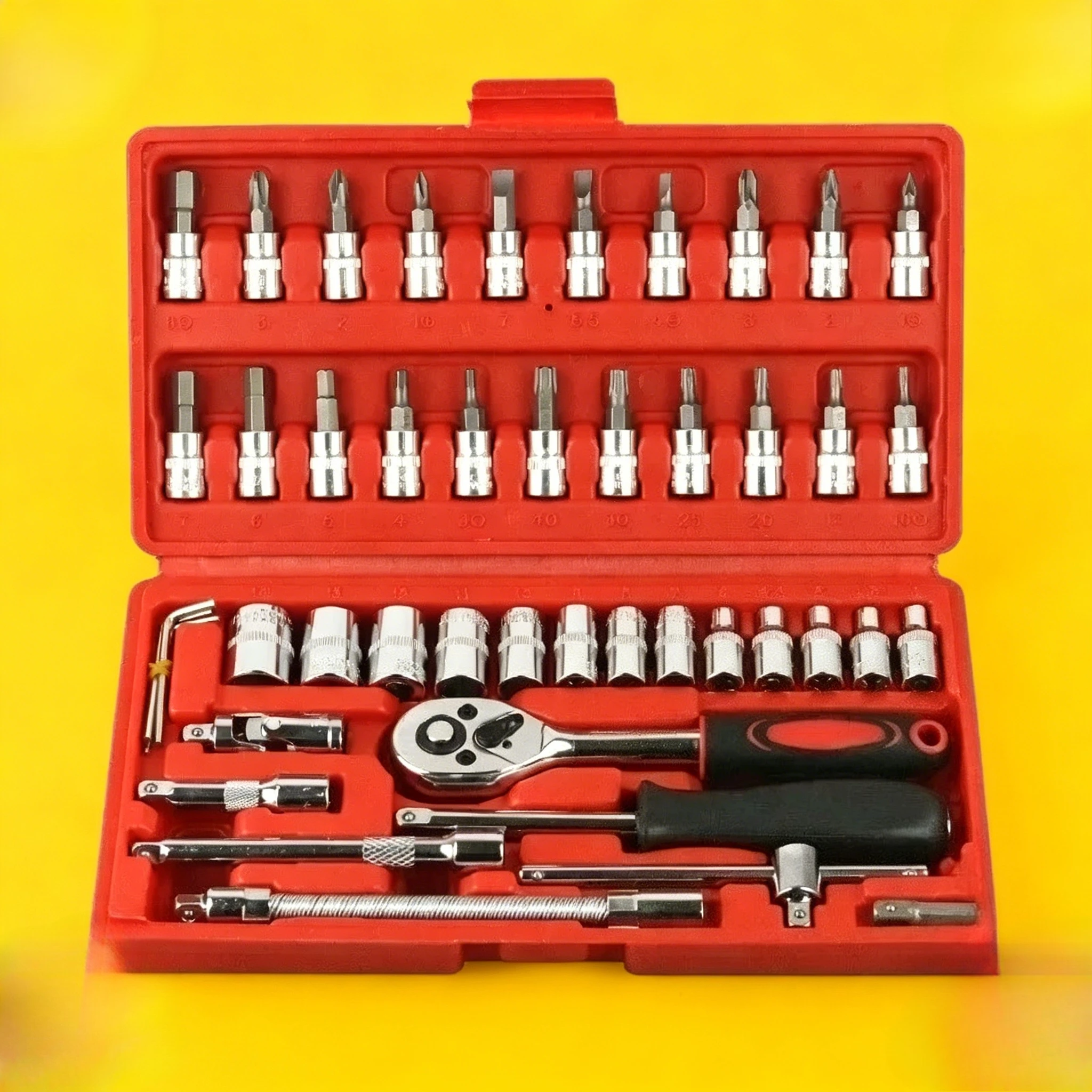 

1/4-Inch Socket Set 46pcs - Mechanic Car Repair Tool Kit with Ratchet Torque Wrench