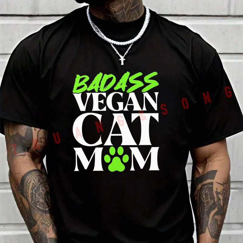 

Vegan Cat Mom Print 2026 Moto T-Shirt For Riders Men's And Women's Fashion Casual High Quality Round Neck Tshirt Tee