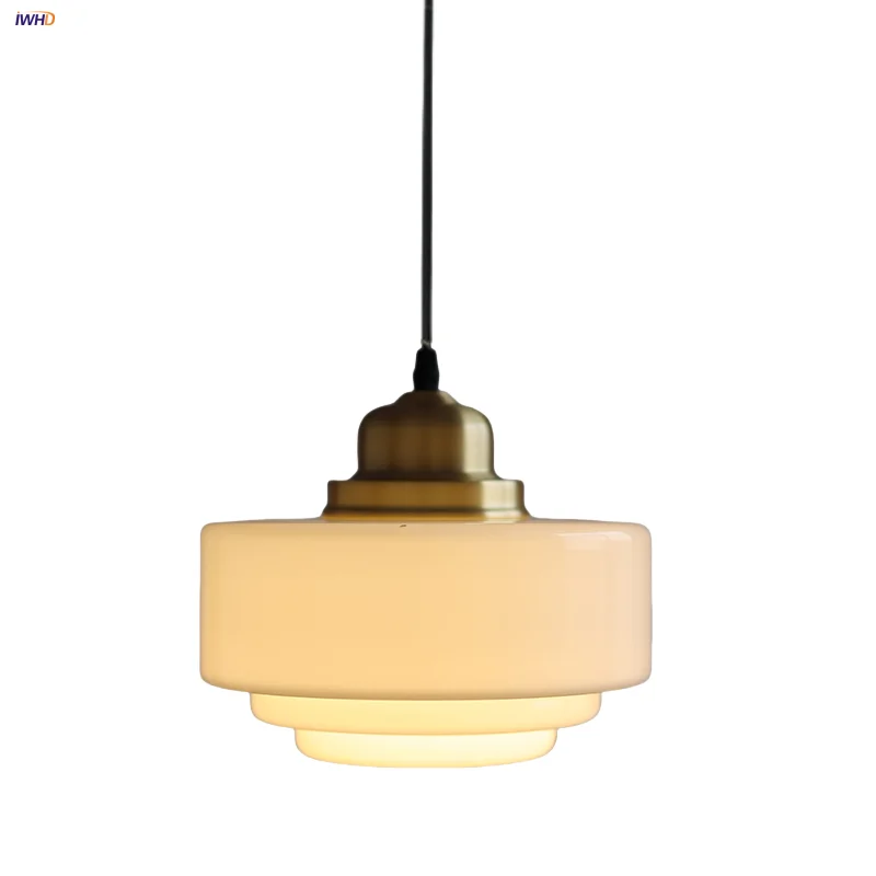 

IWHD Home Lighting LED Pendant Light Fixture Study Bedroom Restaurant Nordic Modern White Glass Copper Hanging Lamp Hanglampen