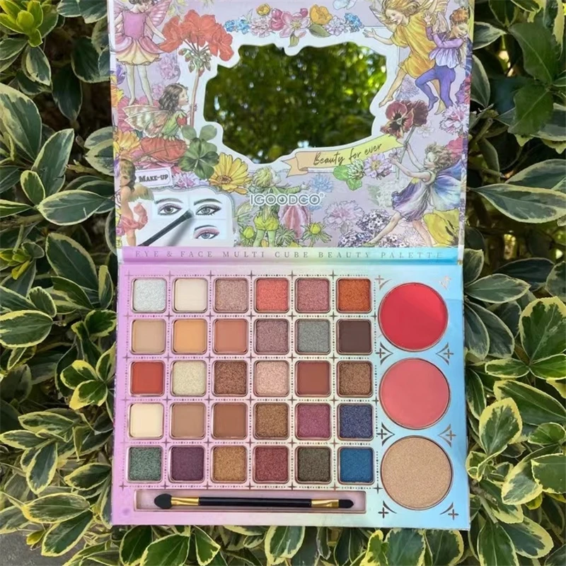 33 colori Flower Fairy Matte Eyeshadow Palette con pennello a specchio Glitter Eye Shadow Blush Pigment Makeup Palette per occhi viso